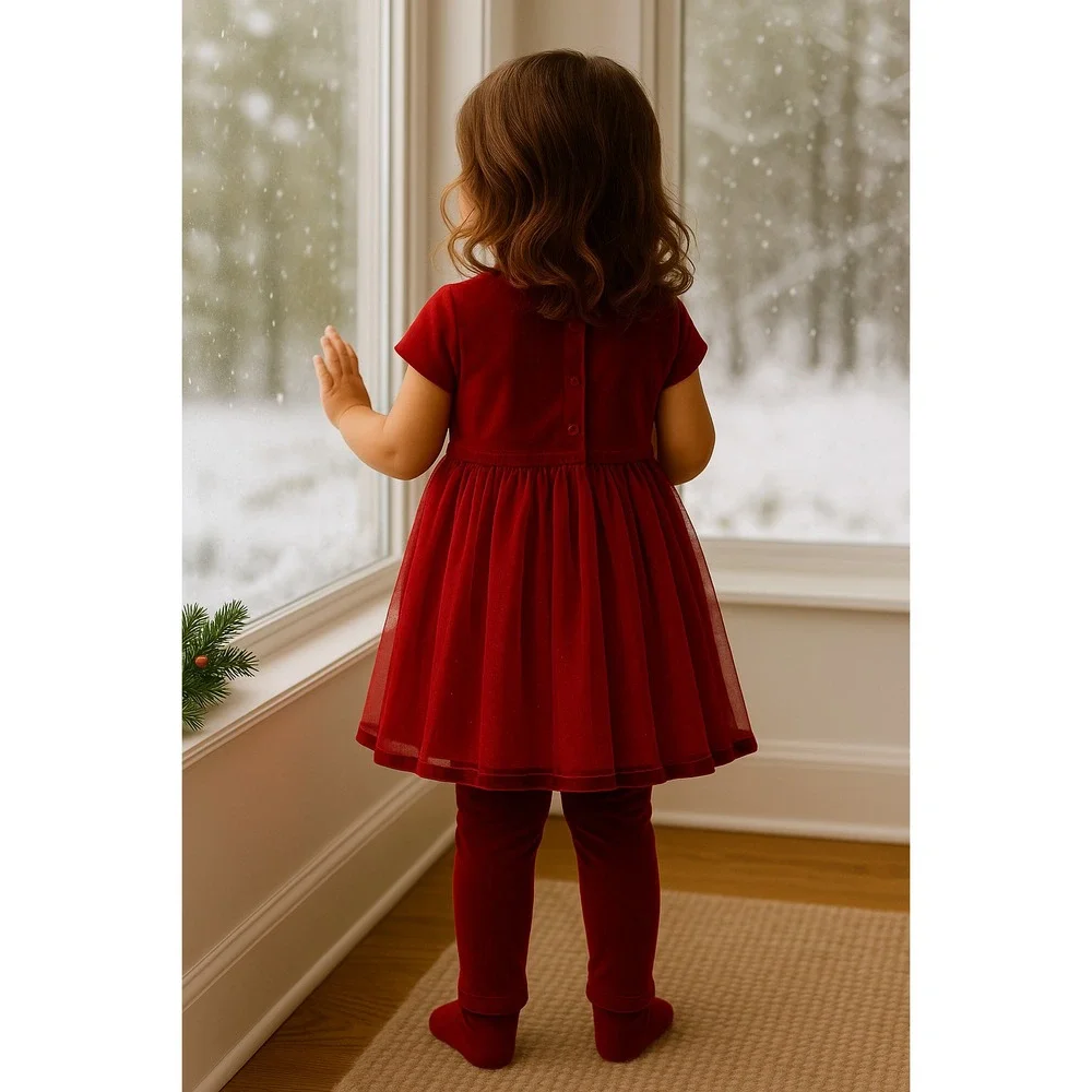 NWT Pippa & Julie 3T Red Velvet Tulle Holiday Dress & Leggings Set Girls